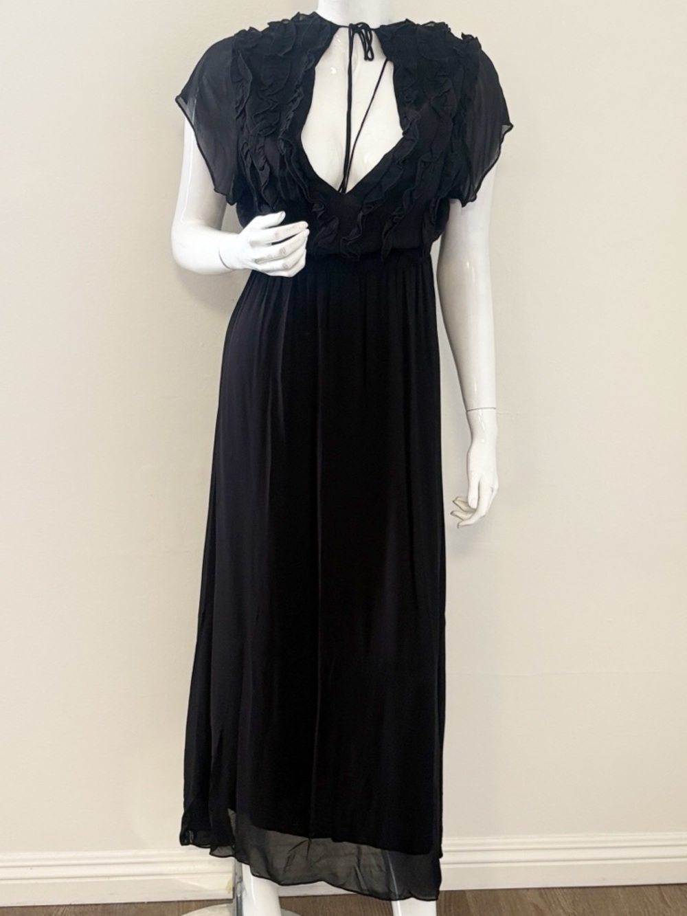 The Kooples Black Maxi Dress with Ruffle Trim
